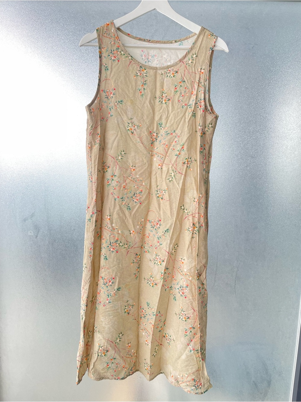 Beige Floral Sleeveless Shift Dress